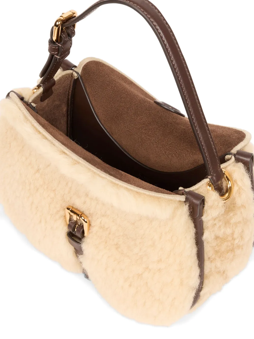Etro Shearling-embellished Cross Body Bag In Neutral