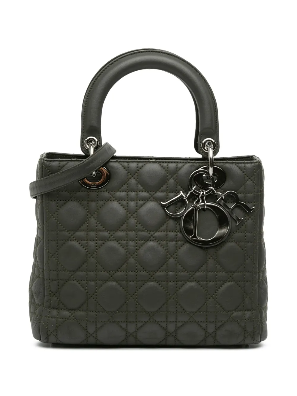 Pre-owned Dior 2011 Medium Lambskin Cannage Lady  Satchel In Brown