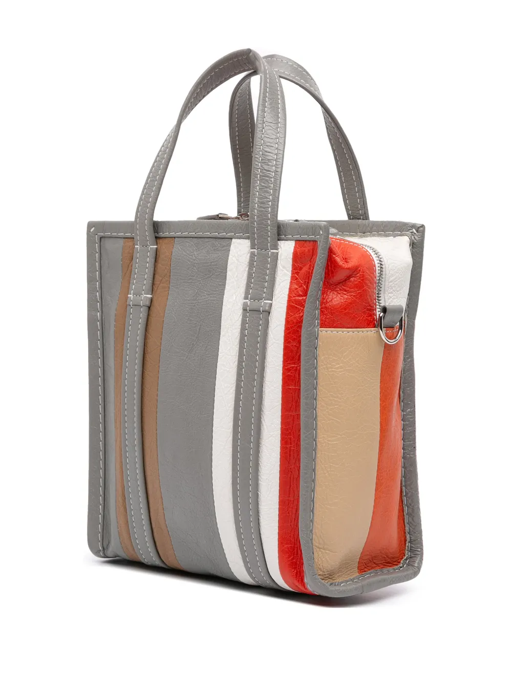 Pre-owned Balenciaga 2017 Xs Lambskin Bazar Shopper Satchel In Gray