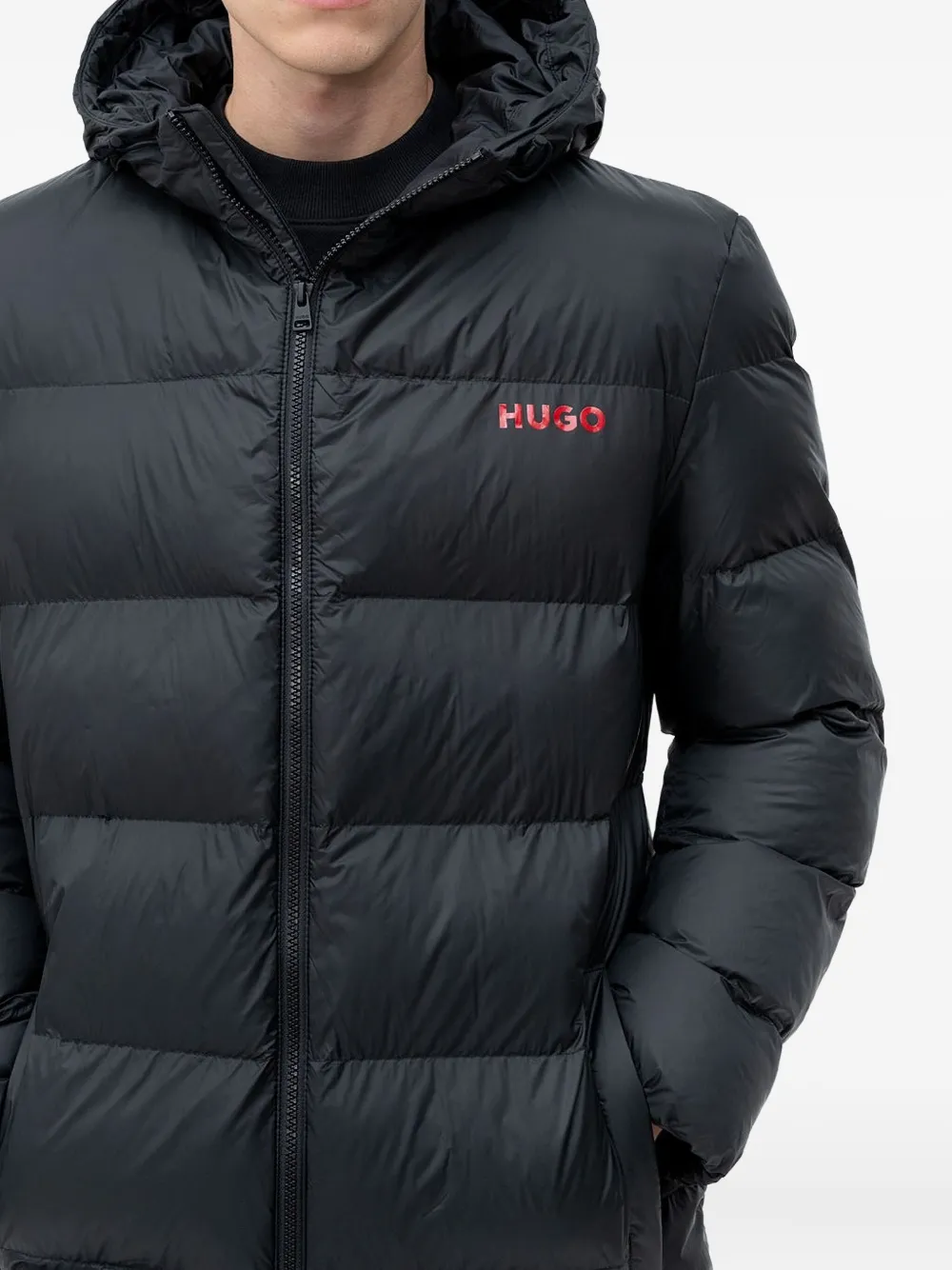 HUGO Gewatteerd jack met capuchon Zwart