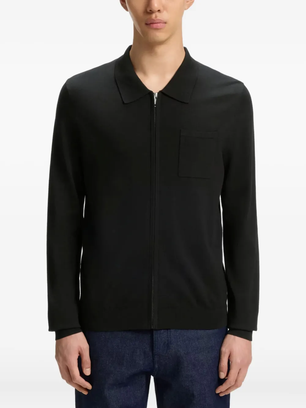 Hugo Boss Regular-fit Knit Jacket With Zip Front In Black