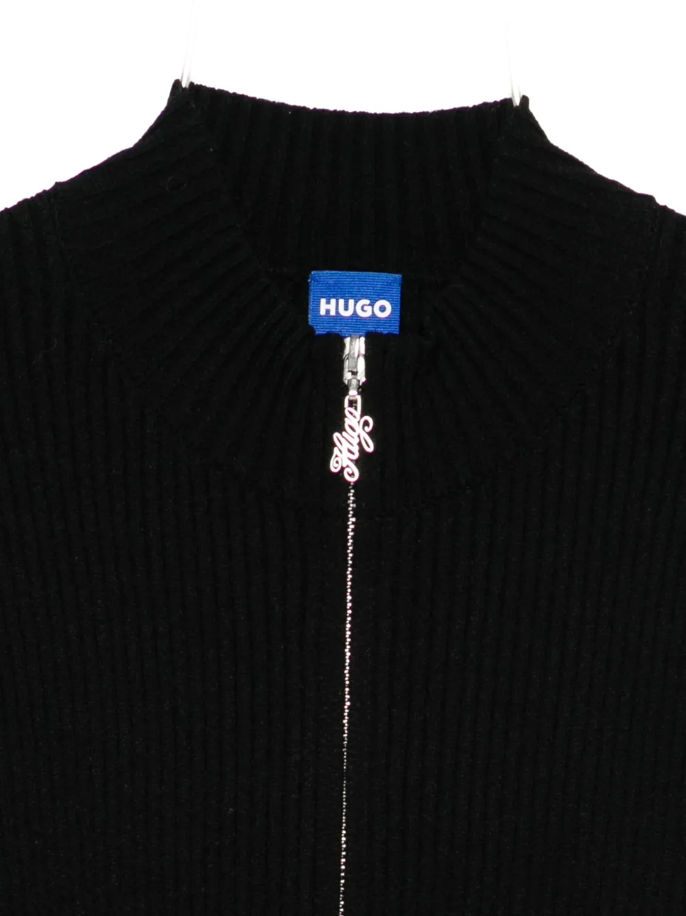 Hugo Boss Zip-up Ribbed Cardigan In Black