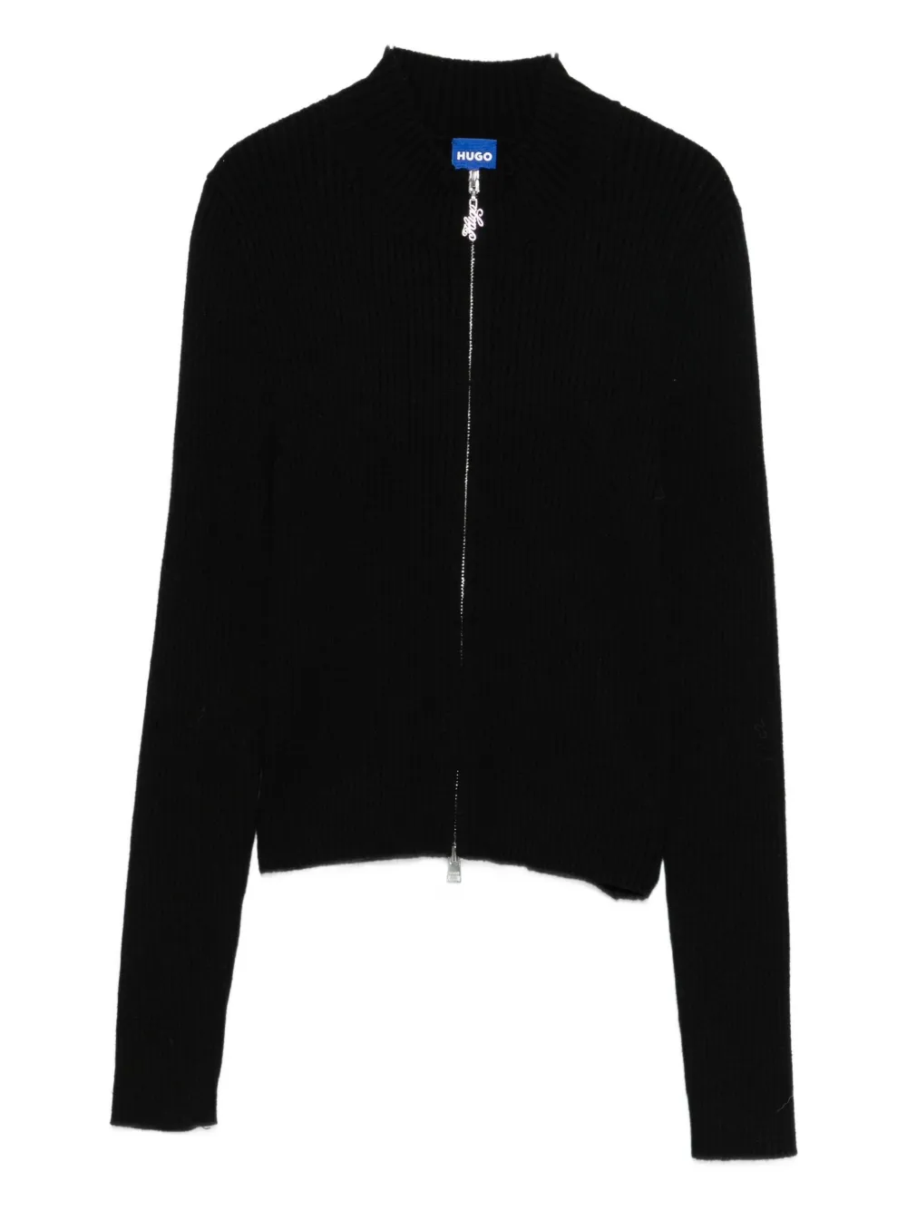 Hugo Boss Zip-up Ribbed Cardigan In Black