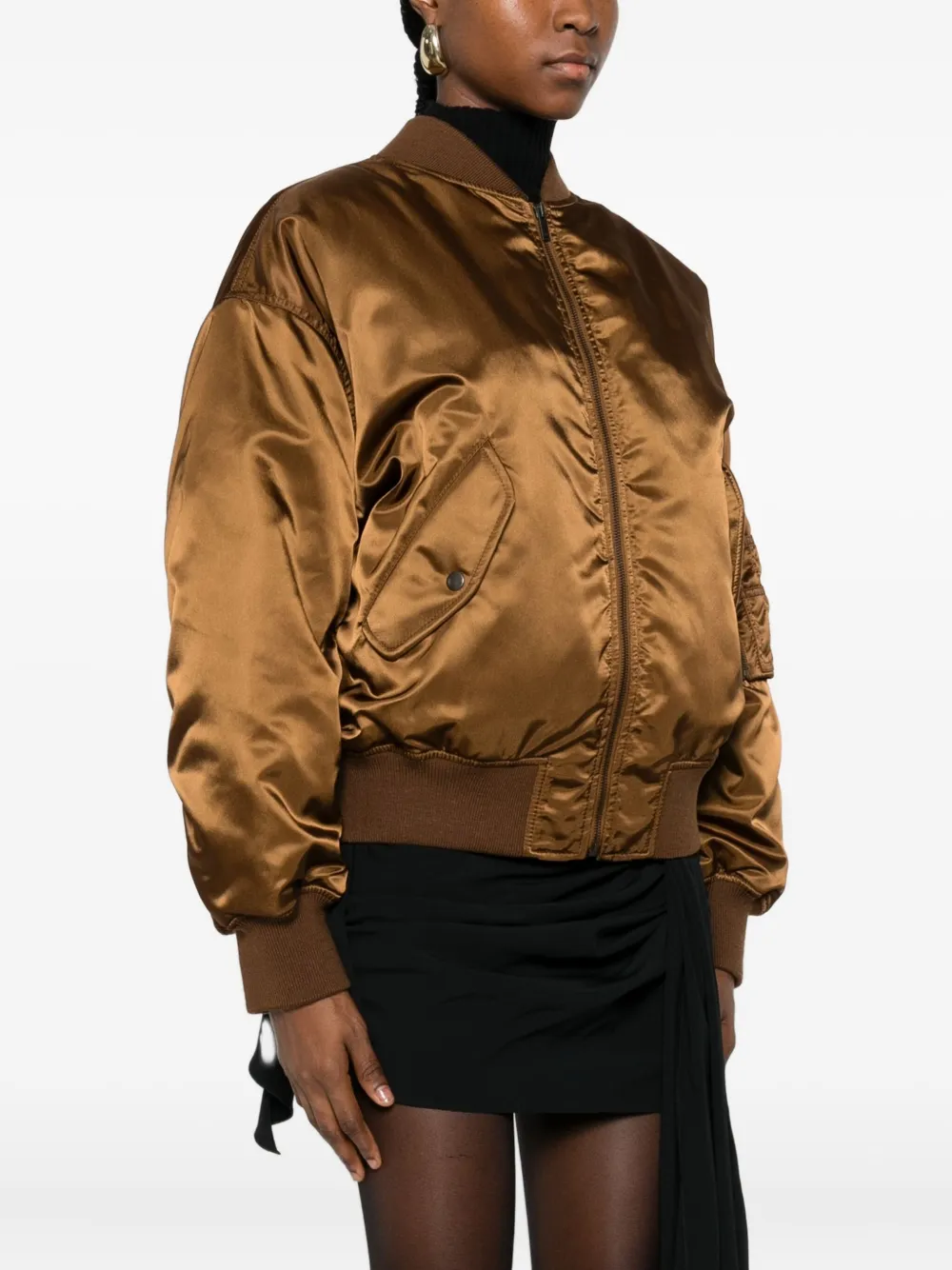 Saint Laurent Bomberjack met satijnen afwerking Bruin