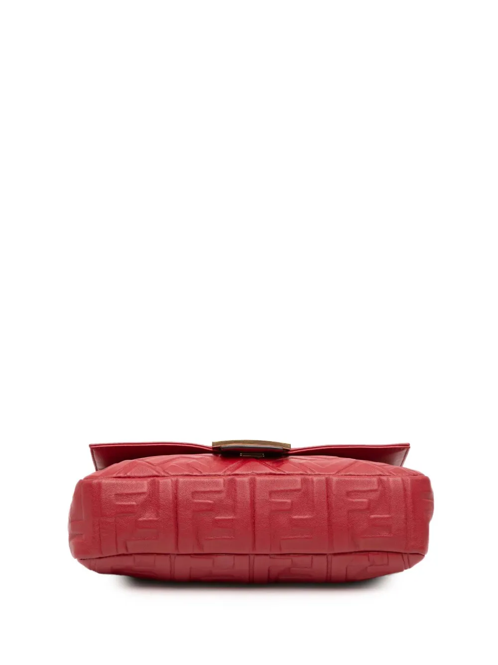 Pre-owned Fendi 2010-2025 Zucca Embossed Leather Baguette Satchel In Red