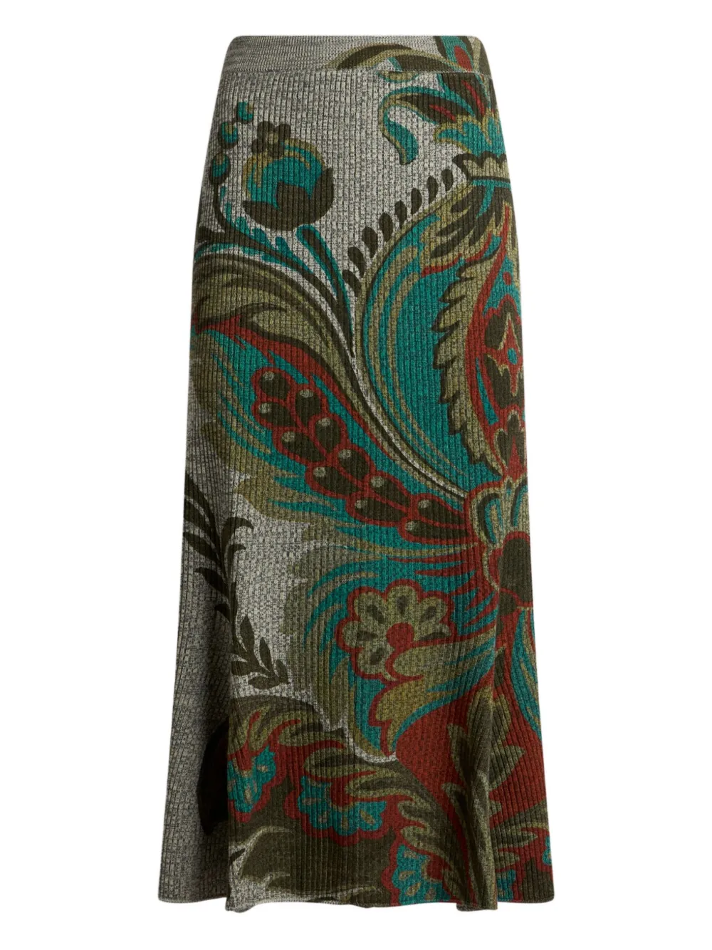Etro Floral-motif Straight Skirt In Gray