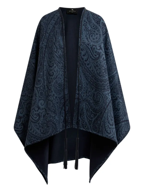 Etro Wool and Cashmere Jacquard Cape in Blue