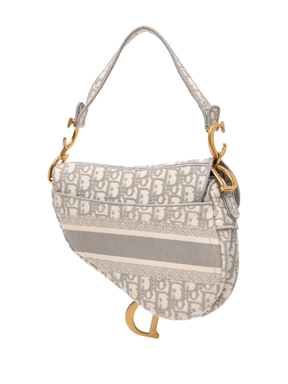 Pre-owned Dior 2021 Oblique Embroidered Canvas Saddle Bag Shoulder Bag In Gray