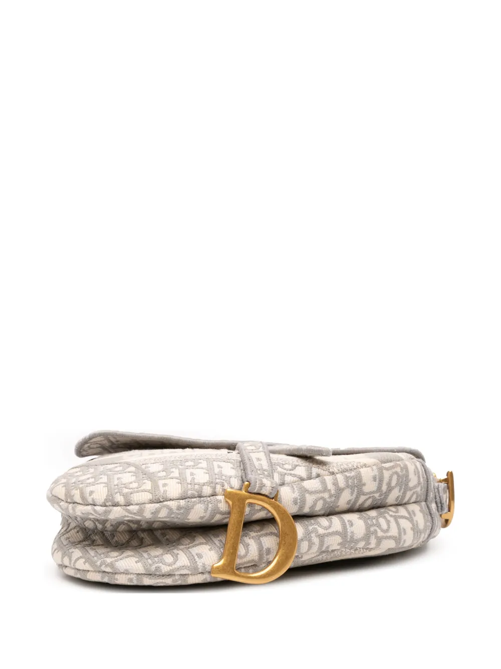 Pre-owned Dior 2021 Oblique Embroidered Canvas Saddle Bag Shoulder Bag In Gray