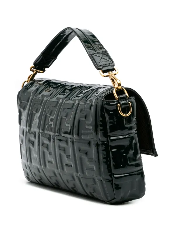 Fendi Pre-Owned 2010-2025 Large Zucca Embossed Patent Baguette