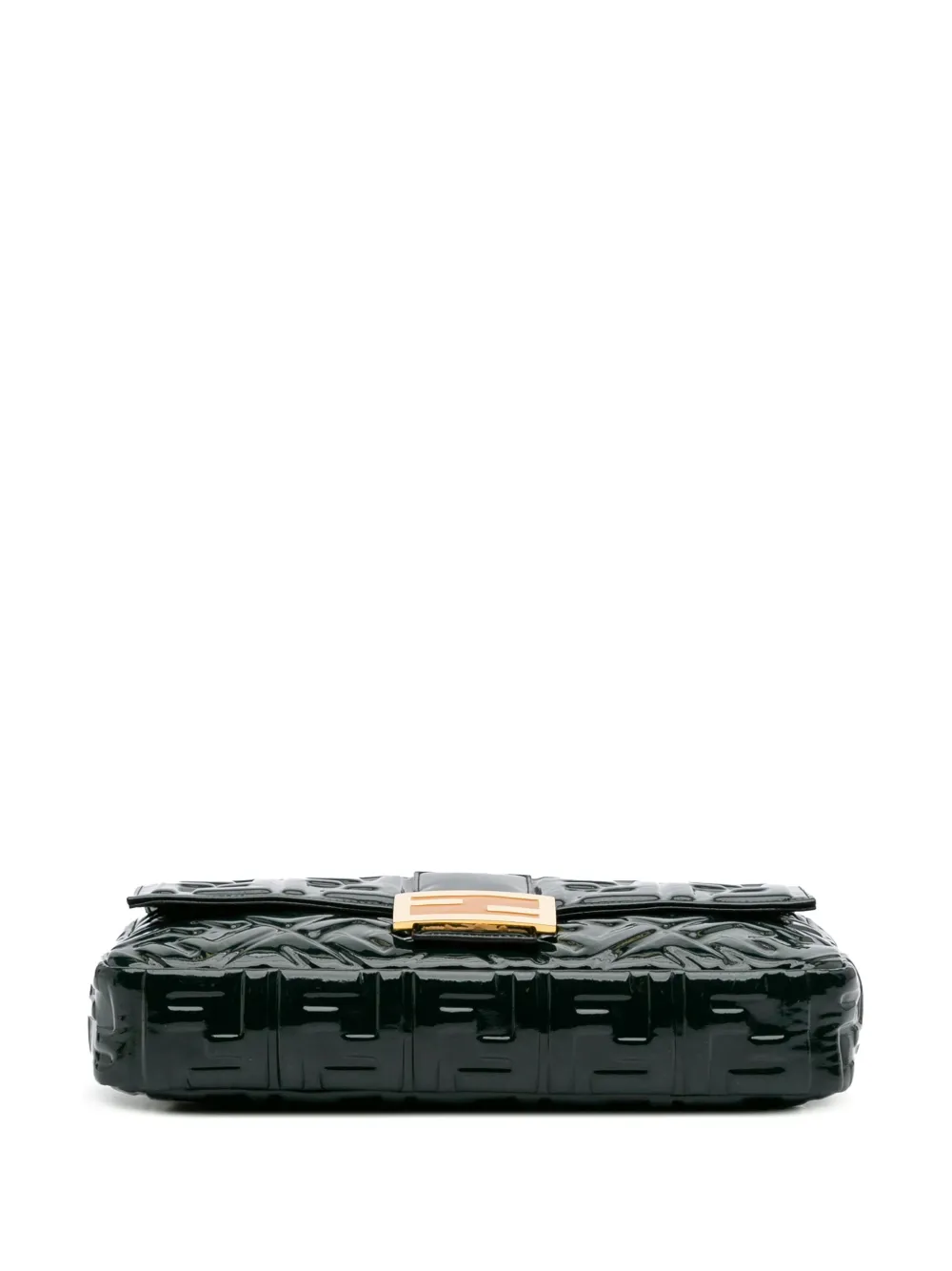 Pre-owned Fendi 2010-2025 Large Zucca Embossed Patent Baguette Satchel In Green