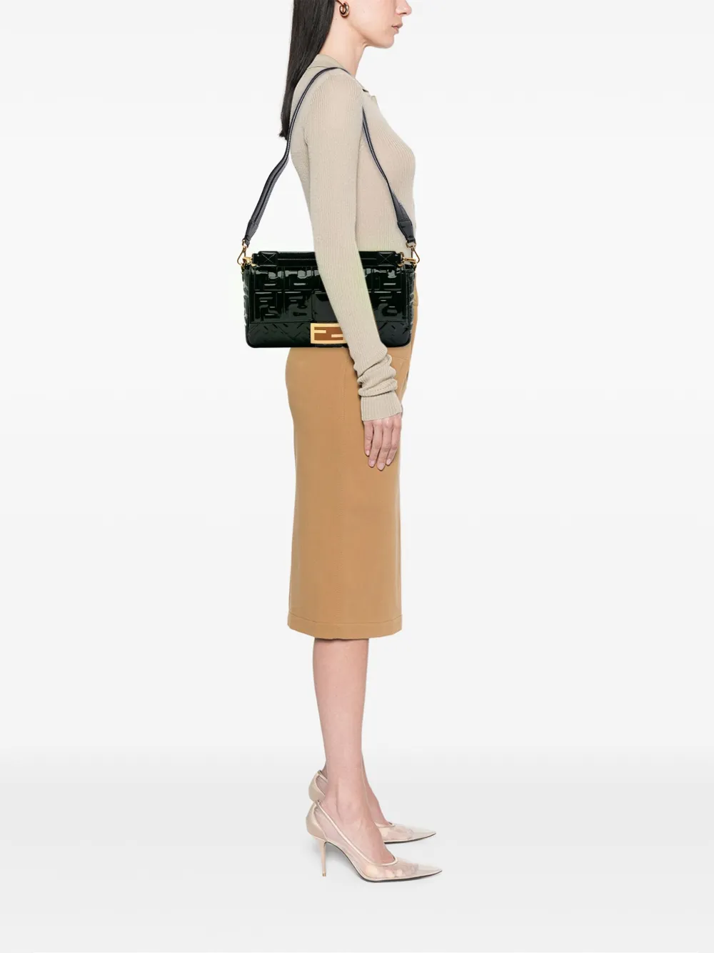 Fendi Pre-Owned 2010-2025 Large Zucca Embossed Patent Baguette satchel | Pre-Owned | Image 2
