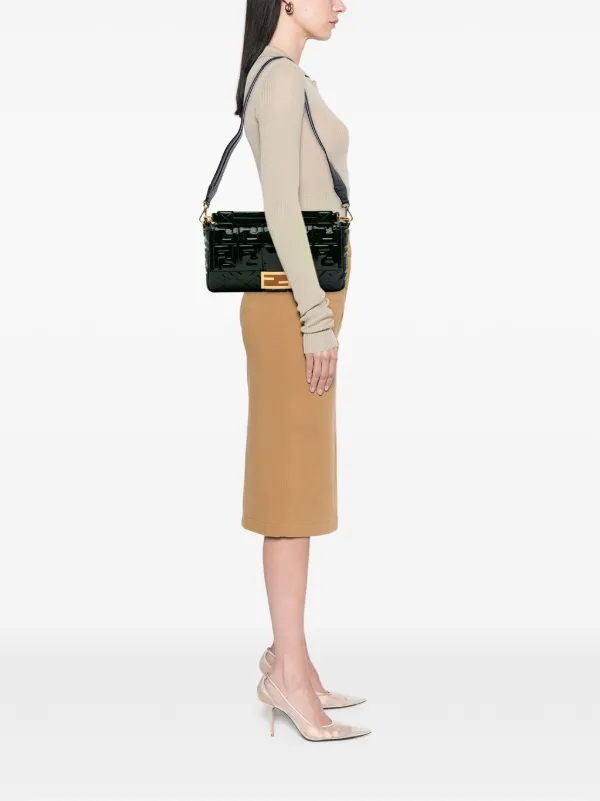 Fendi Pre-Owned 2010-2025 Large Zucca Embossed Patent Baguette