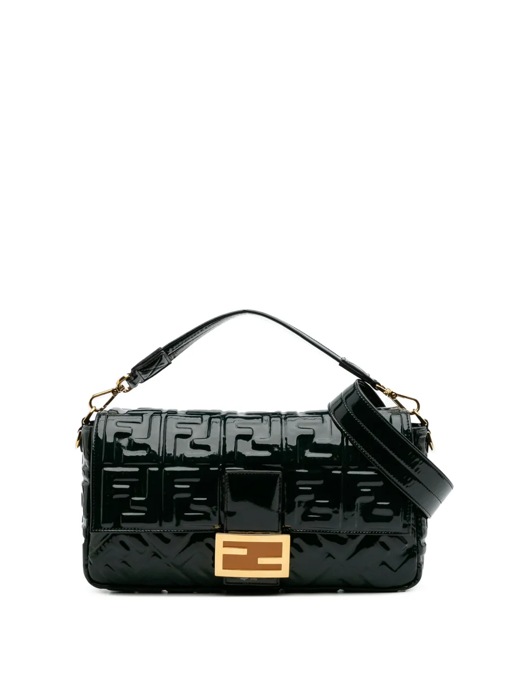 Fendi Pre-Owned 2010-2025 Large Zucca Embossed Patent Baguette satchel | Green | Image 1