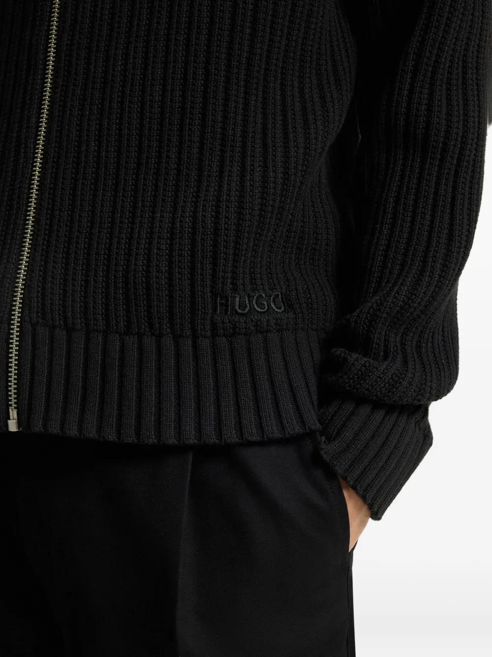 HUGO Geribbeld vest Zwart