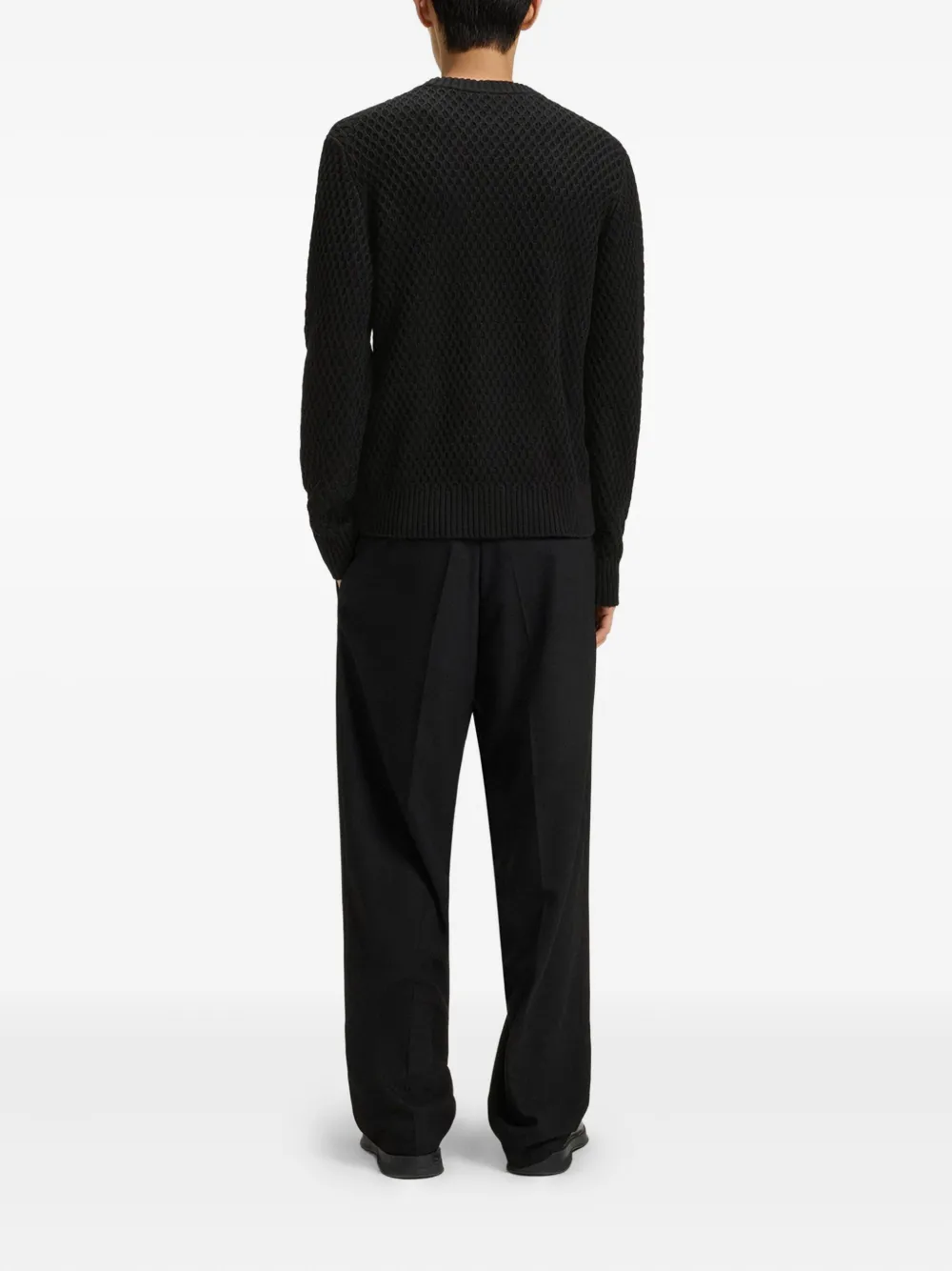 HUGO textured crew-neck sweater - Zwart