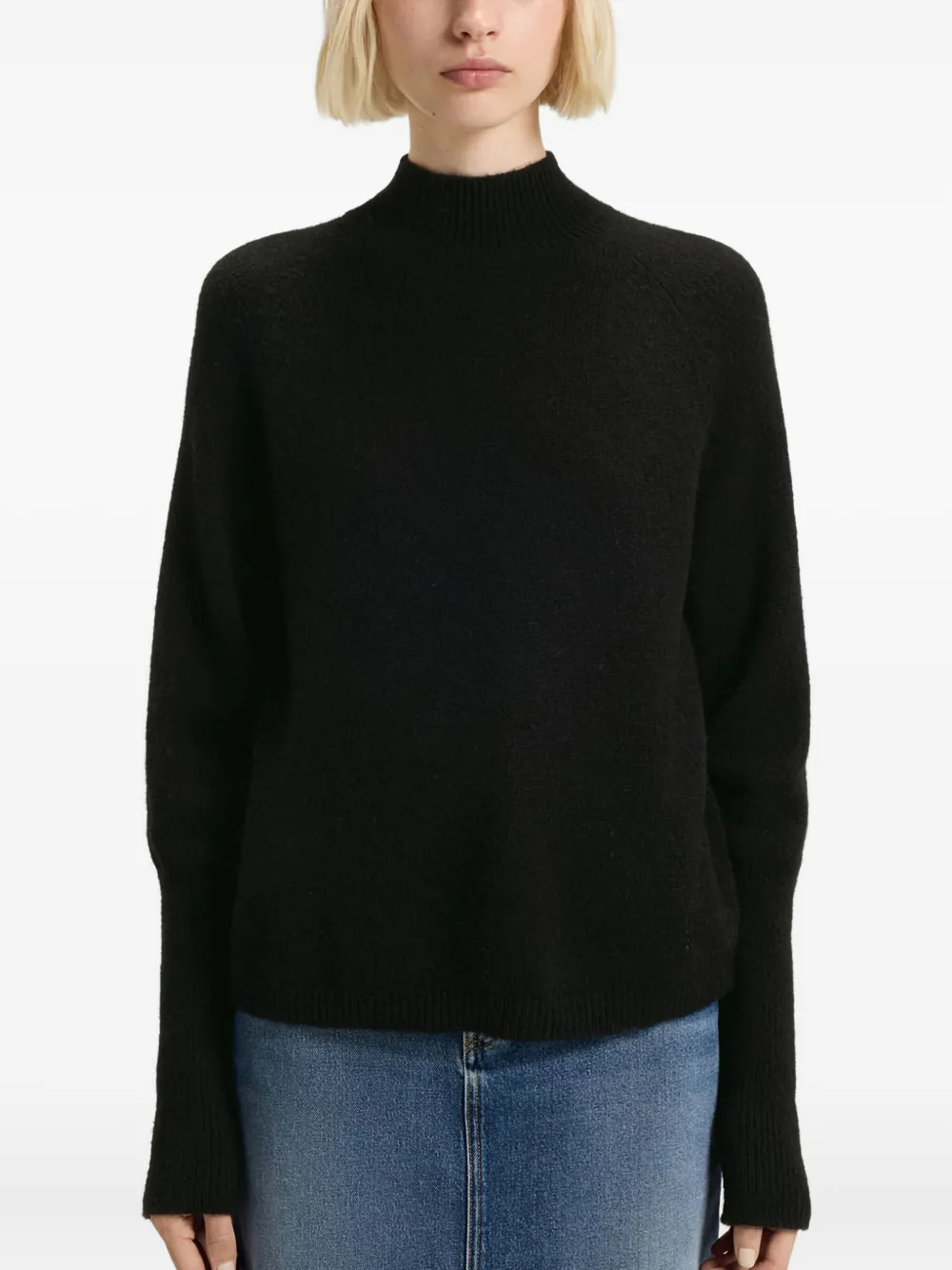Hugo Boss Relaxed-fit Mock-neck Sweater In A Wool Blend In Black