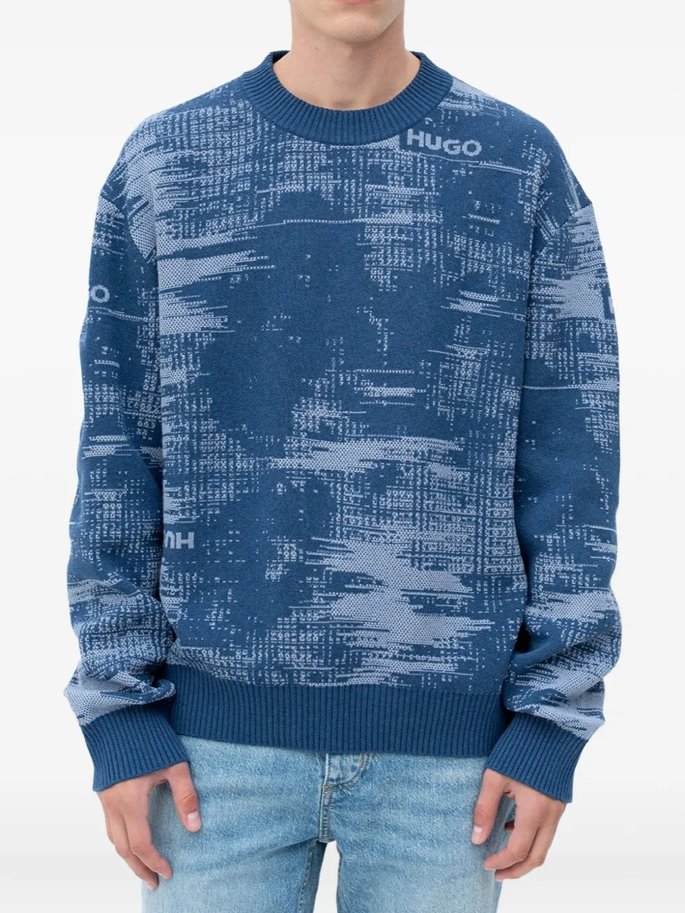 HUGO patterned crew-neck sweater | Blue | Image 1