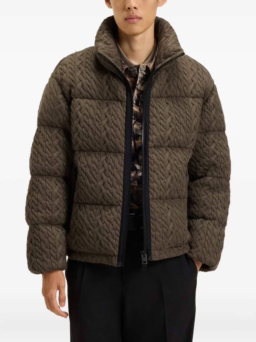Hugo Boss Cable-knit Padded Jacket In Green