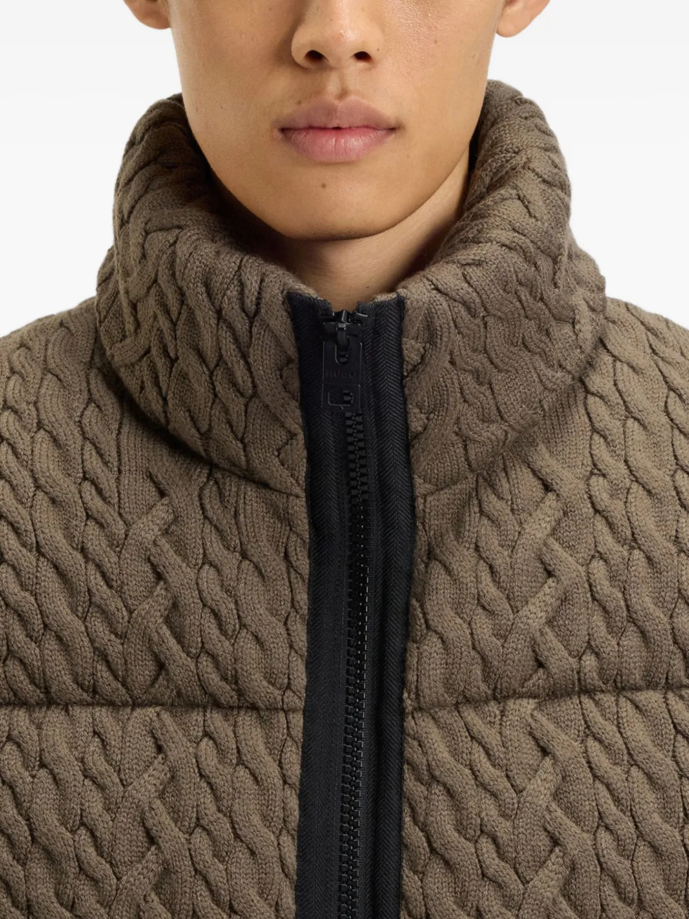 Hugo Boss Cable-knit Padded Jacket In Green