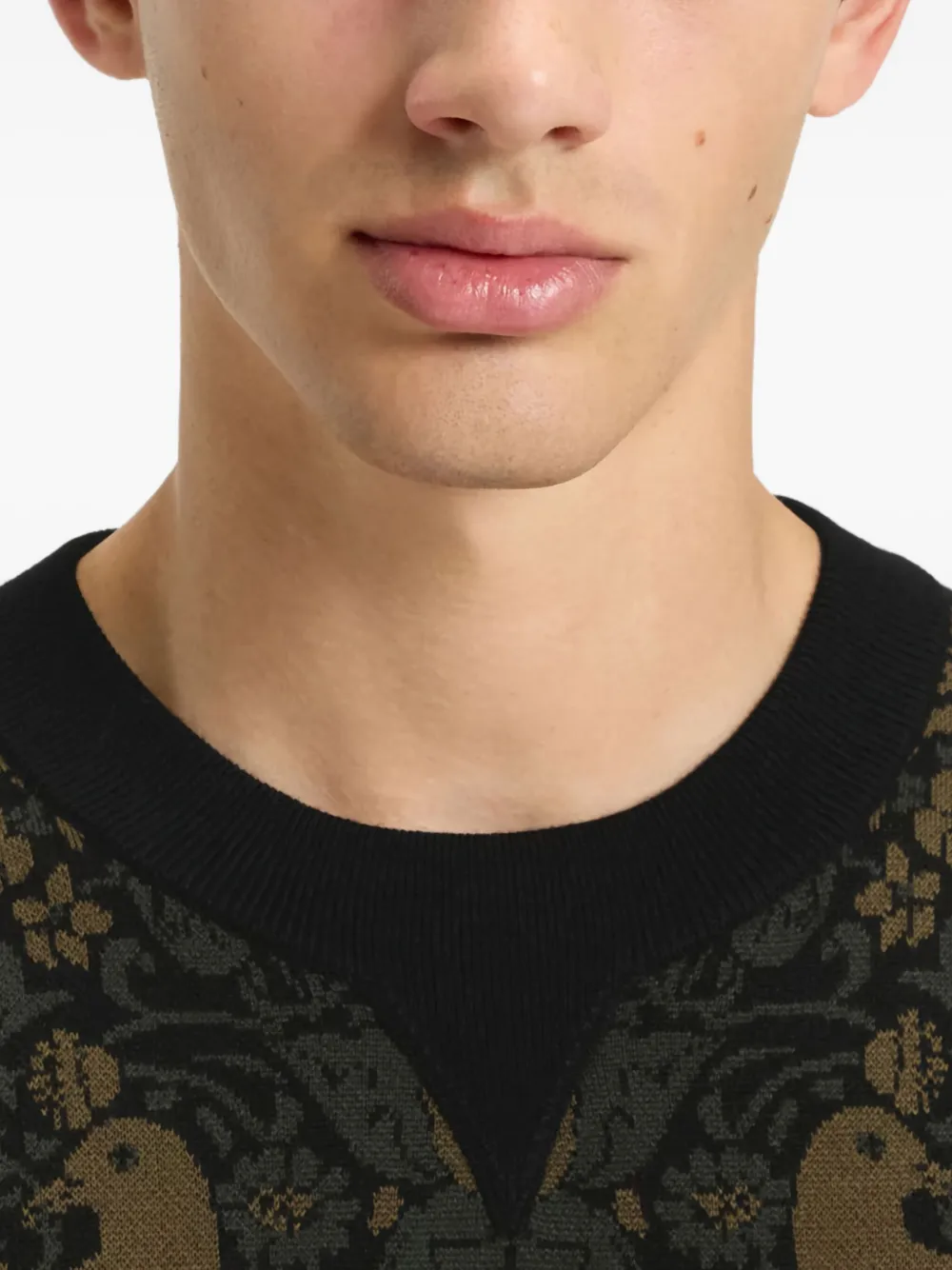 Hugo Boss Mens Black Tapestry Jacquard Relaxed Knitted Jumper Xxl In Black