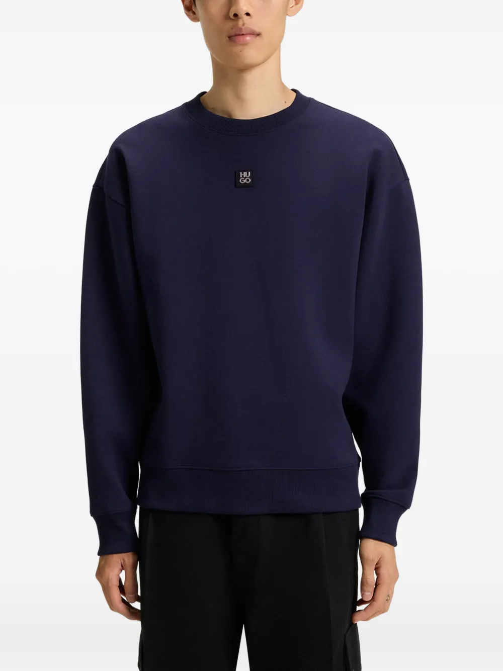 HUGO Sweater met logoplakkaat Blauw