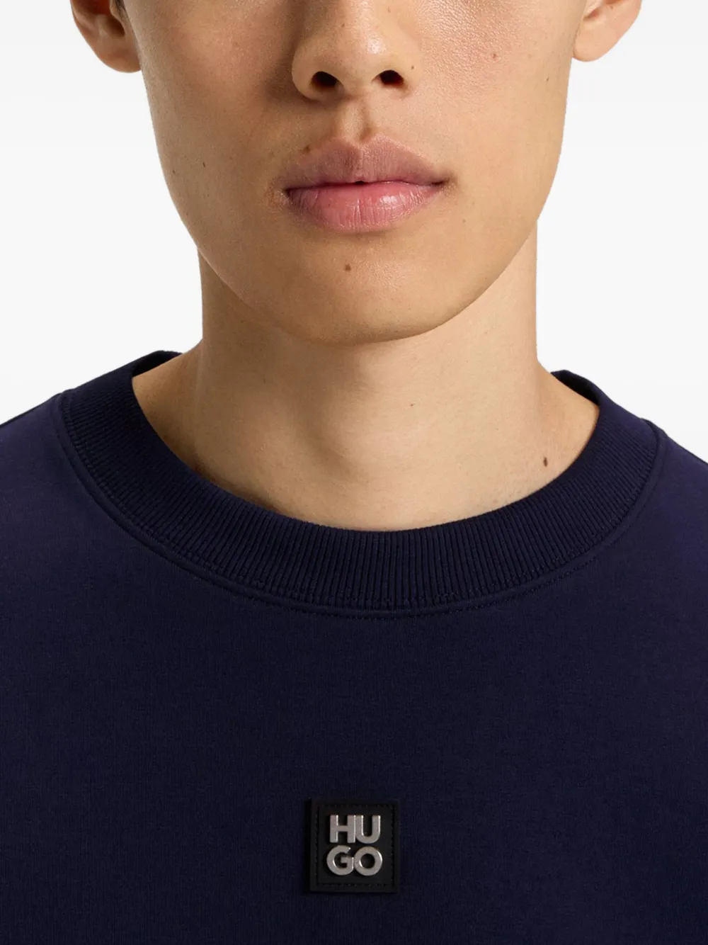 HUGO Sweater met logoplakkaat Blauw