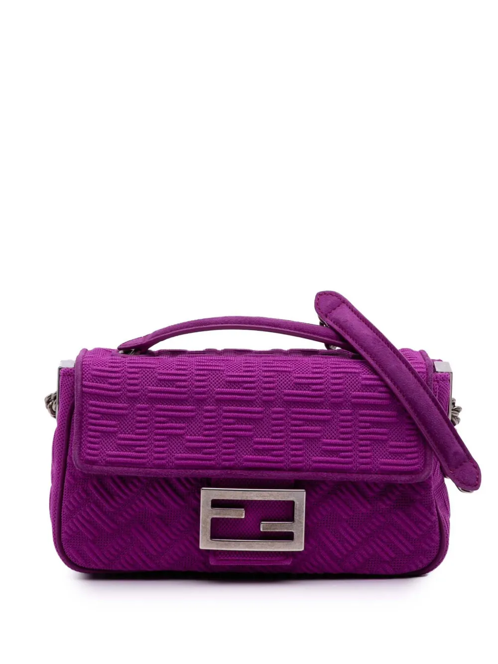 Fendi Pre-Owned 2021-2025 Zucca Embossed Technical Fabric Chain Midi Baguette shoulder bag | Purple | Image 1