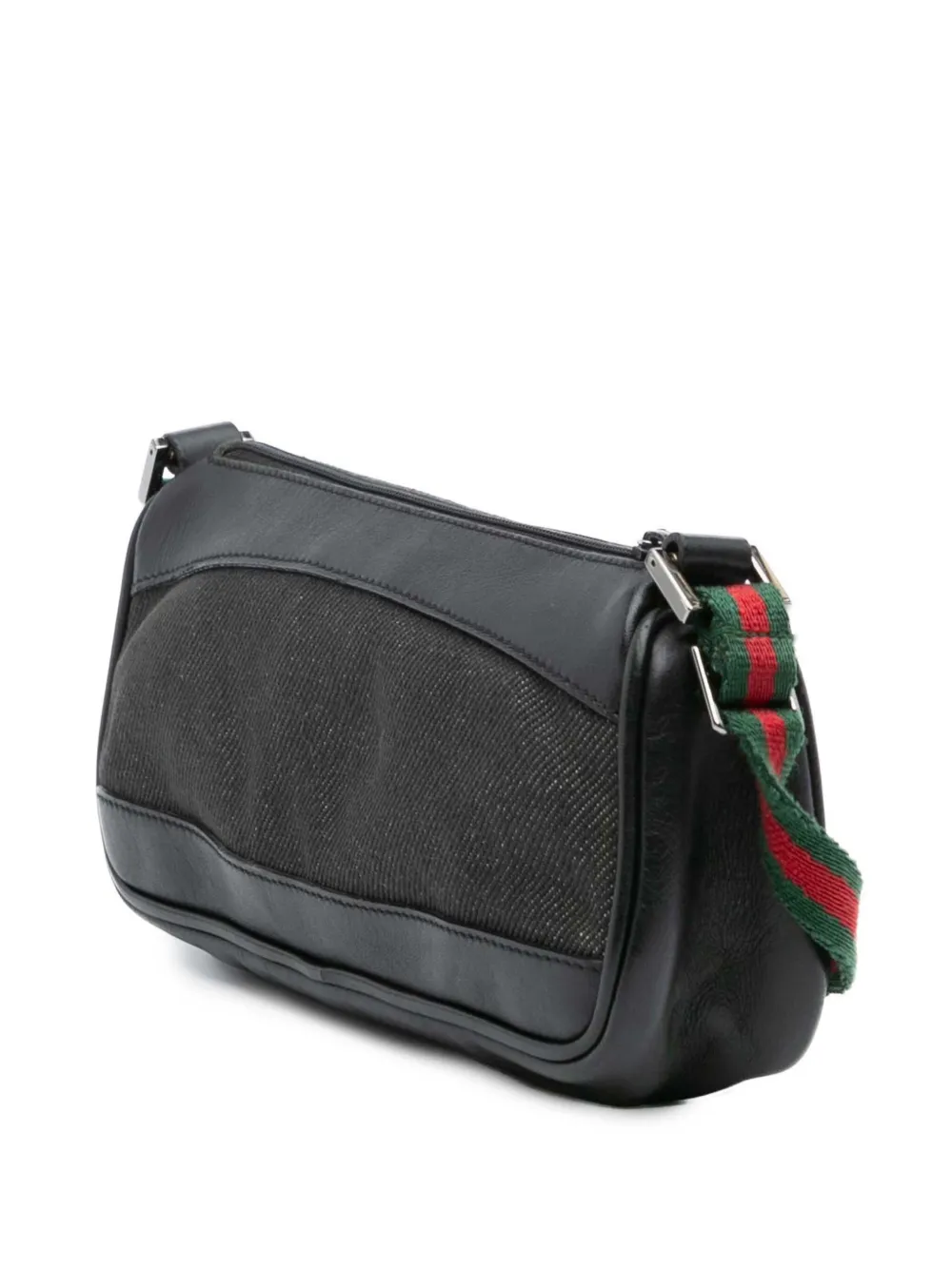 Pre-owned Gucci 2000-2015 Denim Web Shoulder Bag In Black