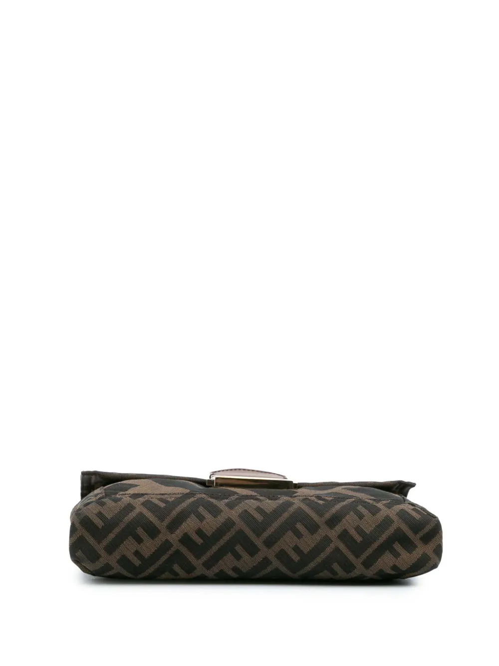 Pre-owned Fendi 2010-2025 Zucca Canvas And Leather Chain Maxi Baguette Crossbody Bag In Brown