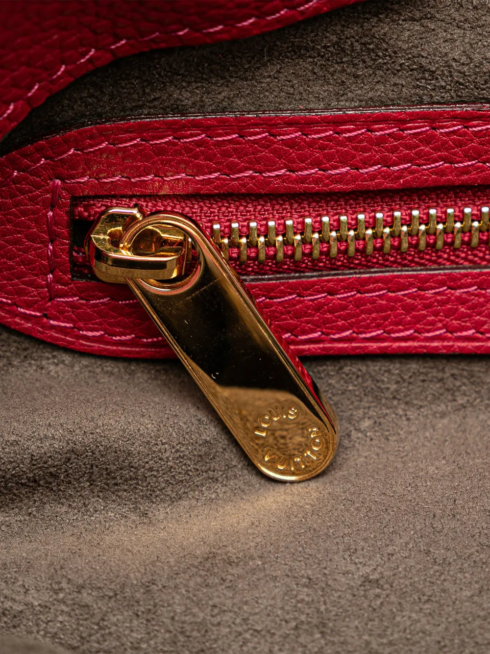 Pre-owned Louis Vuitton 2011 Monogram Mahina Cirrus Pm Handbag In Red