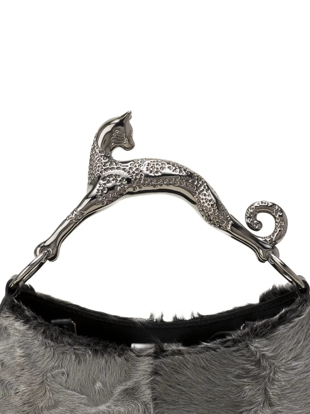 Lanvin Animal Hardware Fur Tote Bag in Grey, view 4