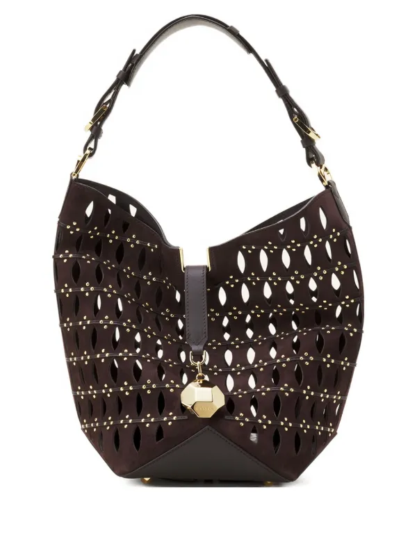 Lanvin Cutout Studded Bucket Bag in Brown