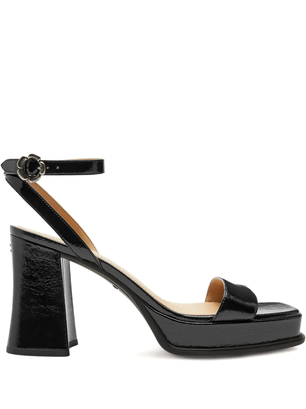 Coach Flower Buckle Platform Sandals In Black