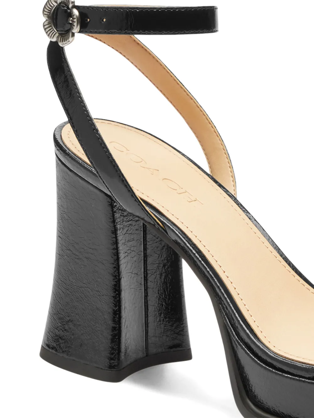 Coach Flower Buckle Platform Sandals In Black