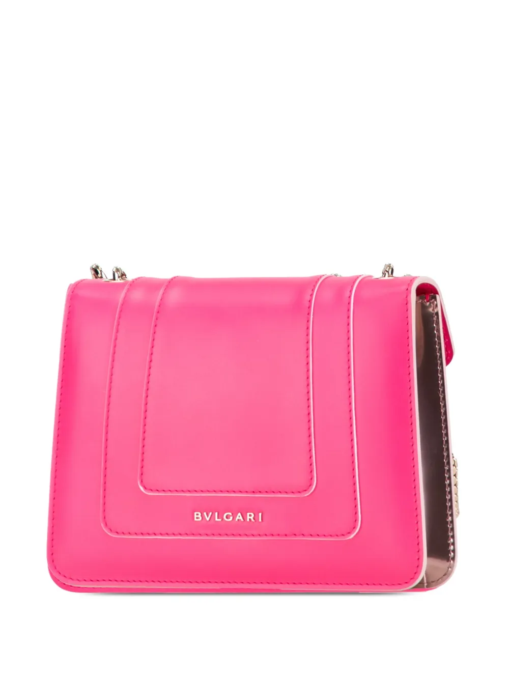 Pre-owned Bvlgari 2012-2025 Small Leather Square Serpenti Forever Chain Crossbody Bag In Pink