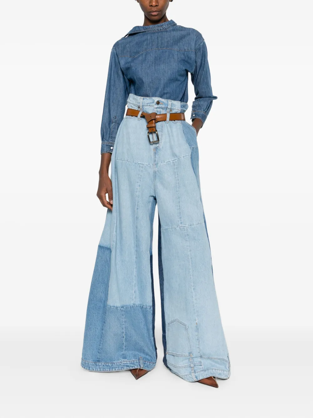 A.w.a.k.e. Patchwork Belted Jeans In Blue