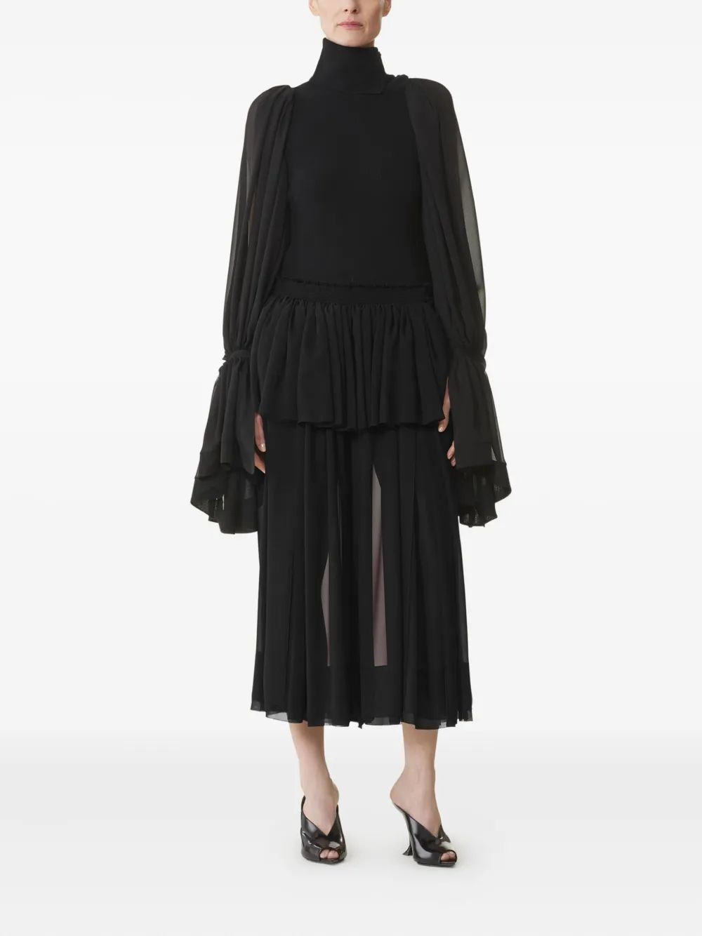  Lanvin Chiffon Sleeve Roll-neck Top - Black 