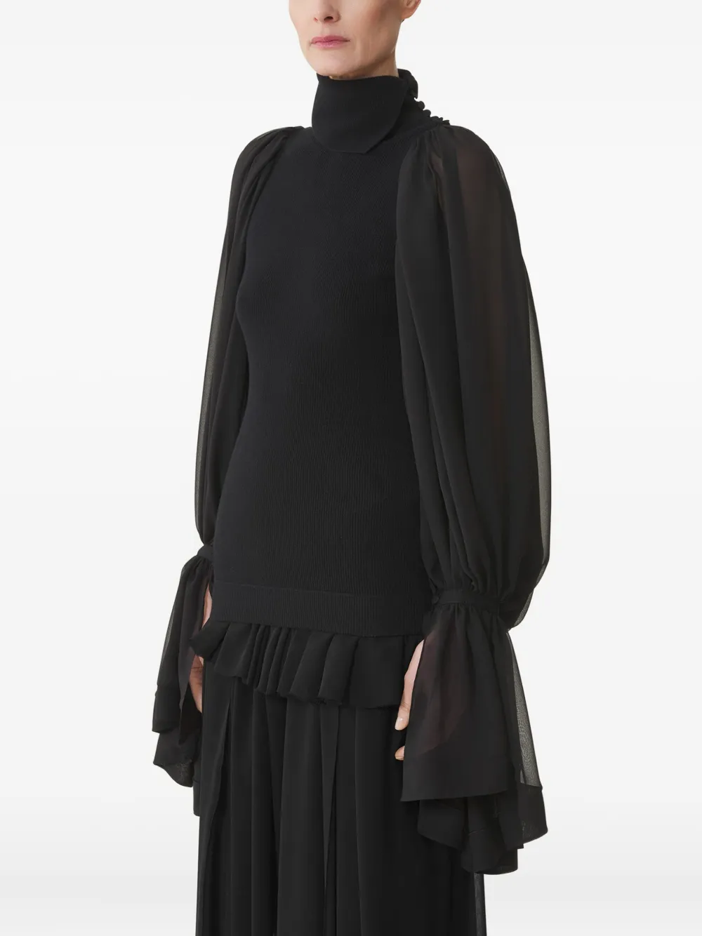  Lanvin Chiffon Sleeve Roll-neck Top - Black 