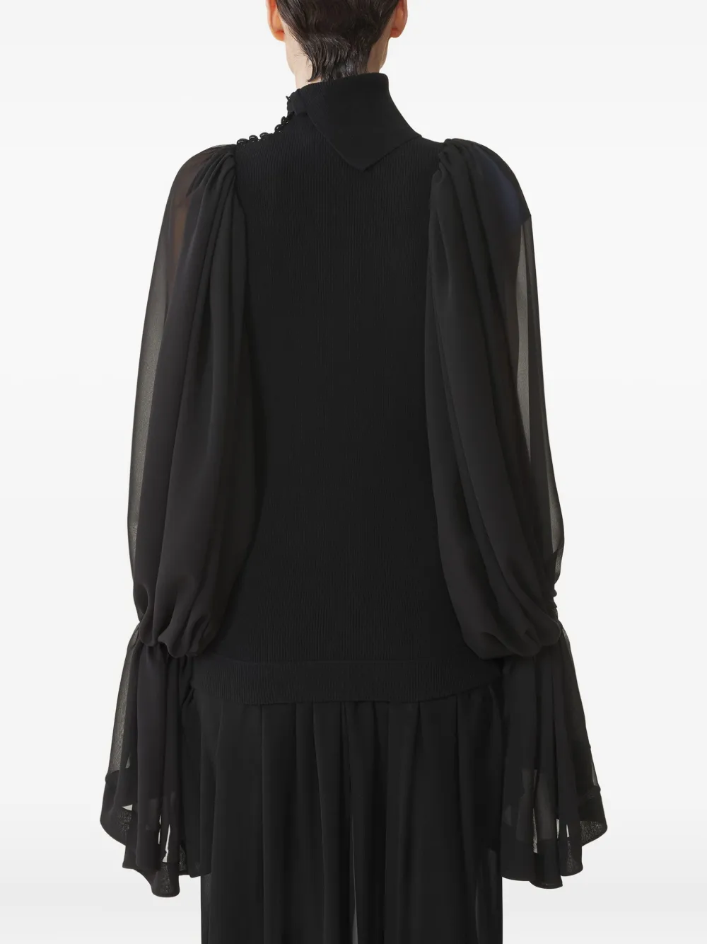 Lanvin Top met col en chiffon mouwen Zwart