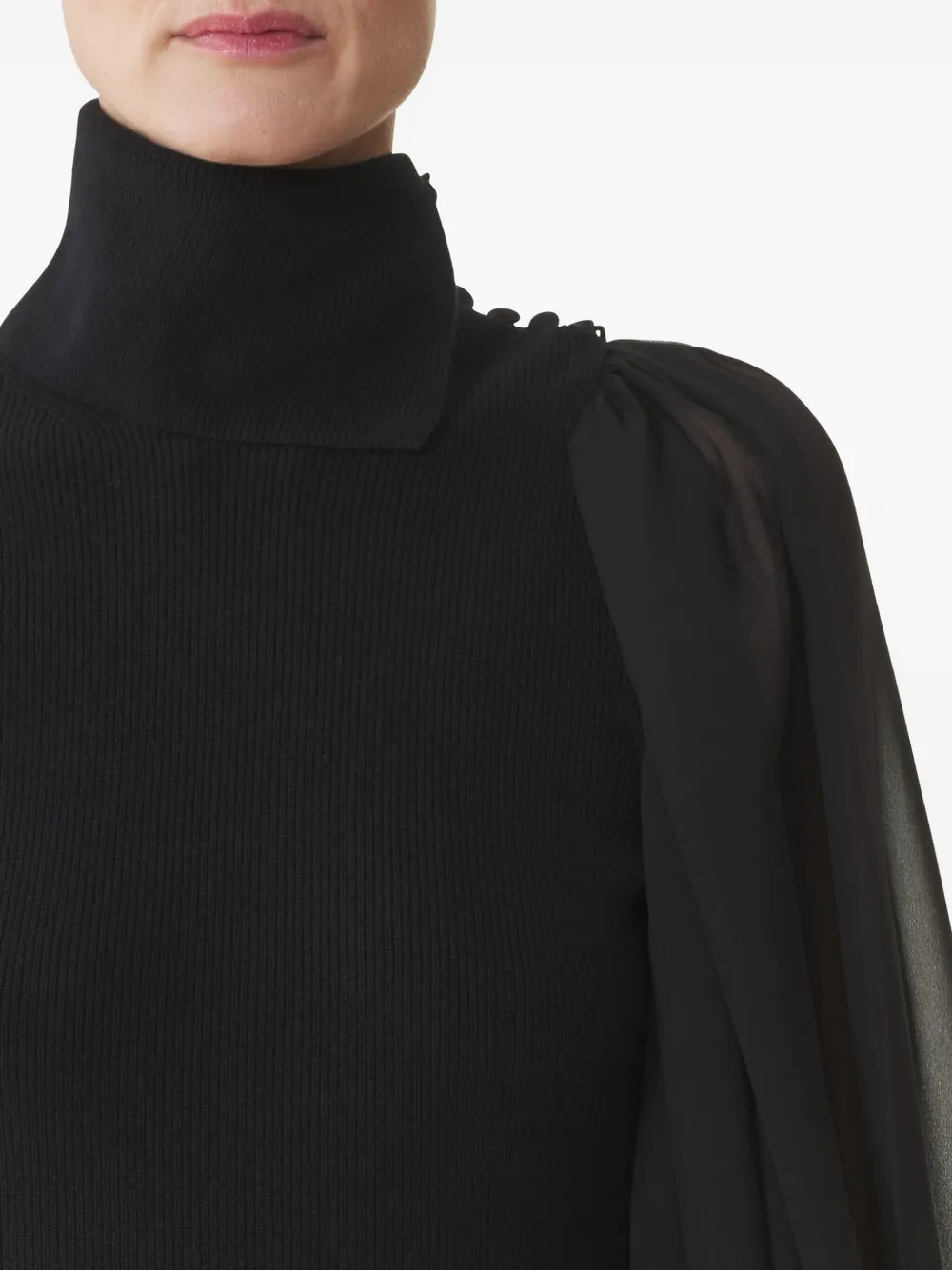 Lanvin Top met col en chiffon mouwen Zwart
