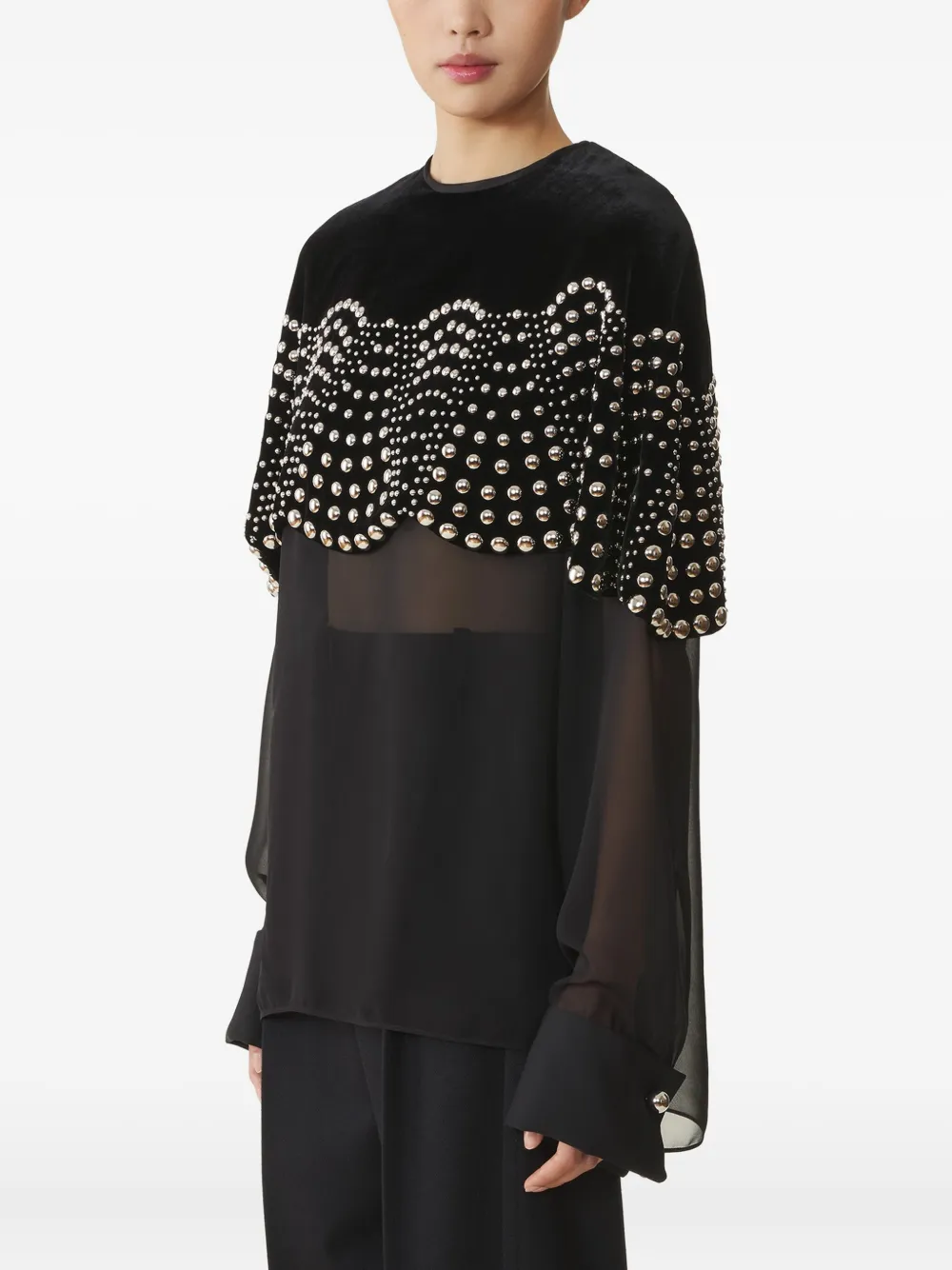  Lanvin Beaded Velvet Top - Black 