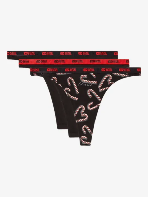 Diesel three-pack thongs with candy cane print