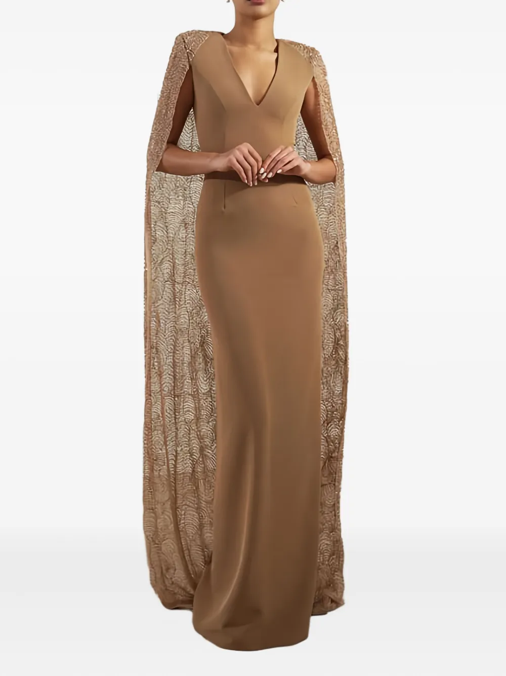 Rhea Costa Asma Cape-detail Maxi Dress In Brown