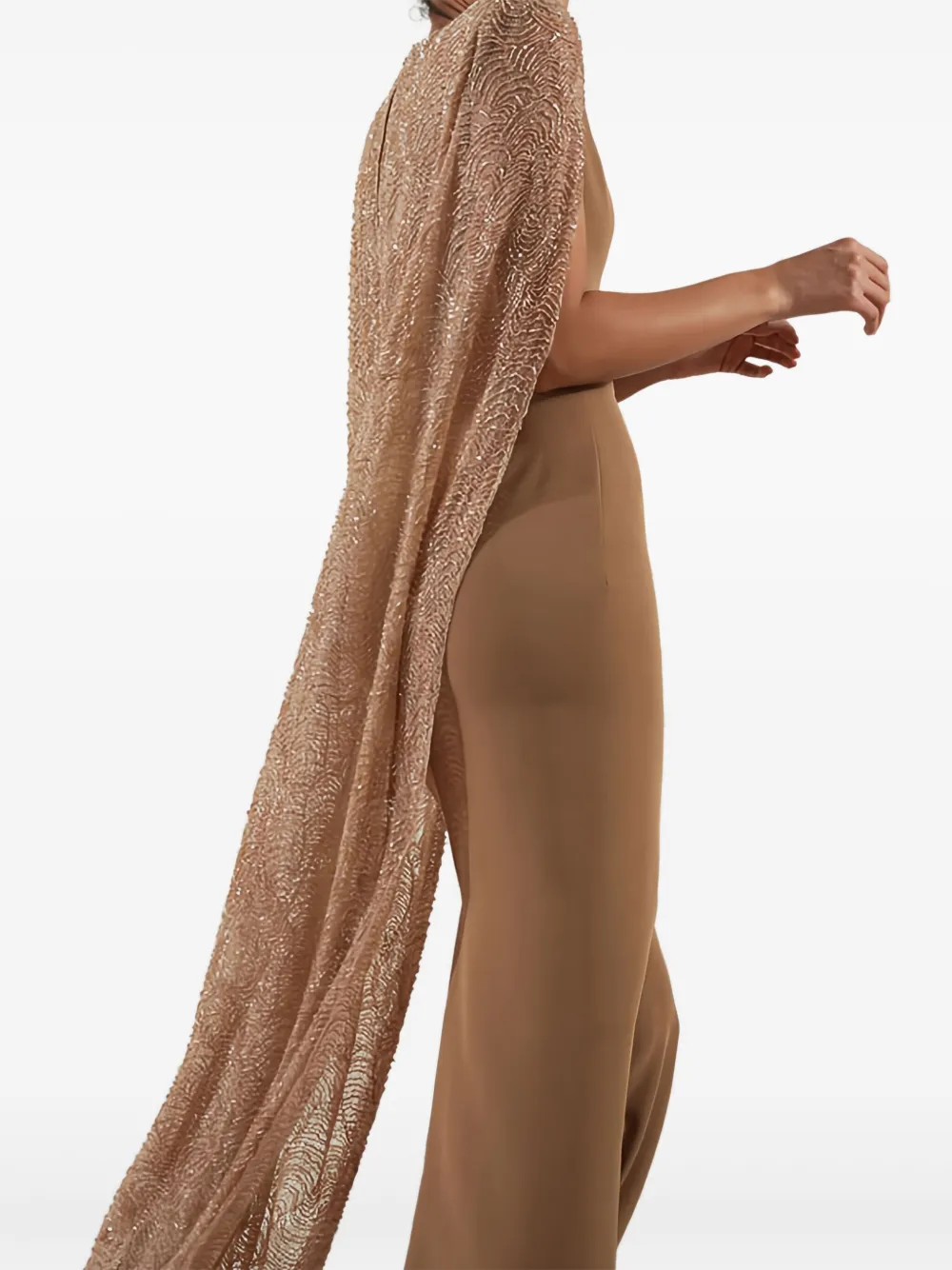 Rhea Costa Asma Cape-detail Maxi Dress In Brown