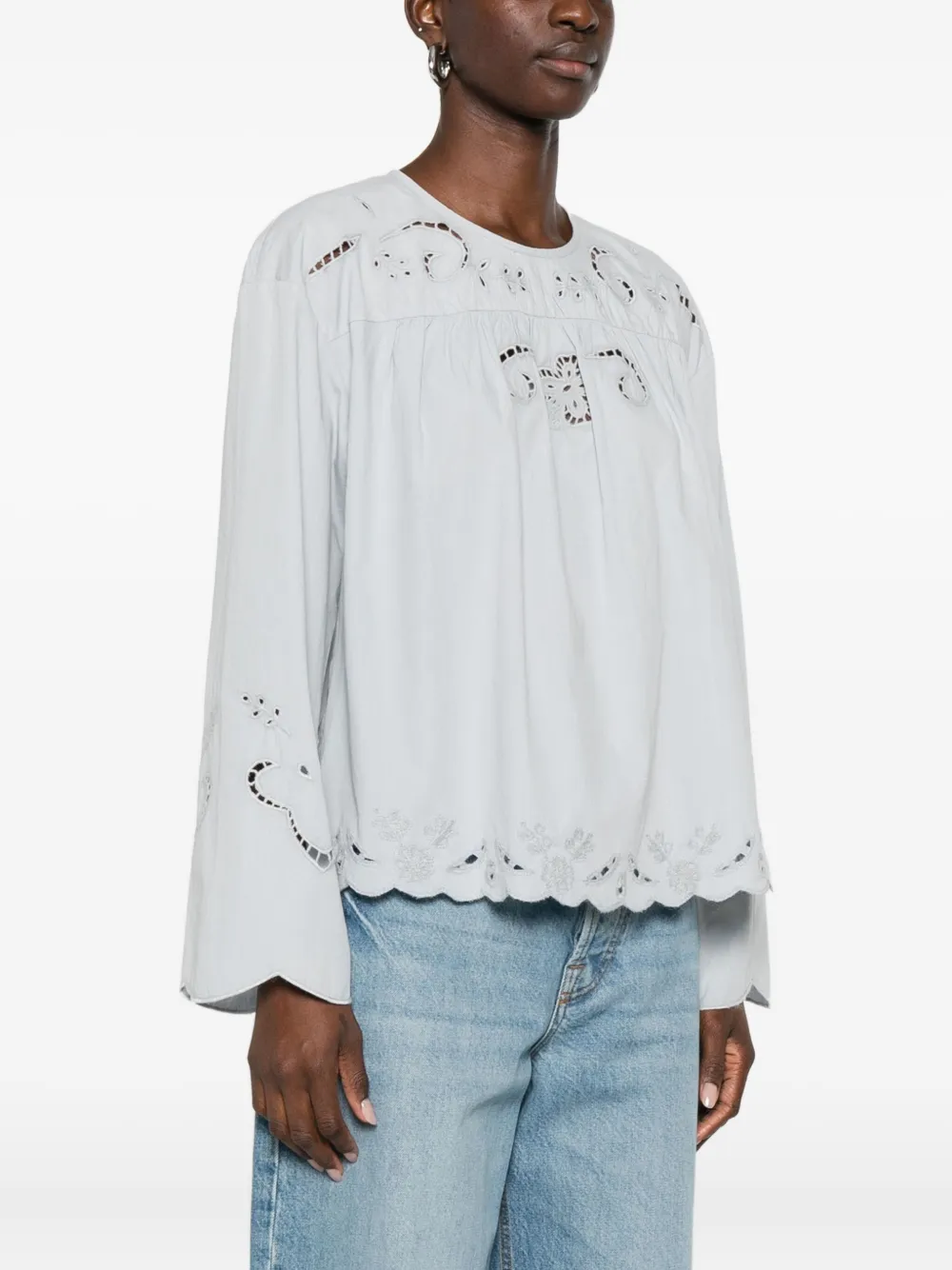 Forte Forte Embroidered Scalloped Blouse In Blue