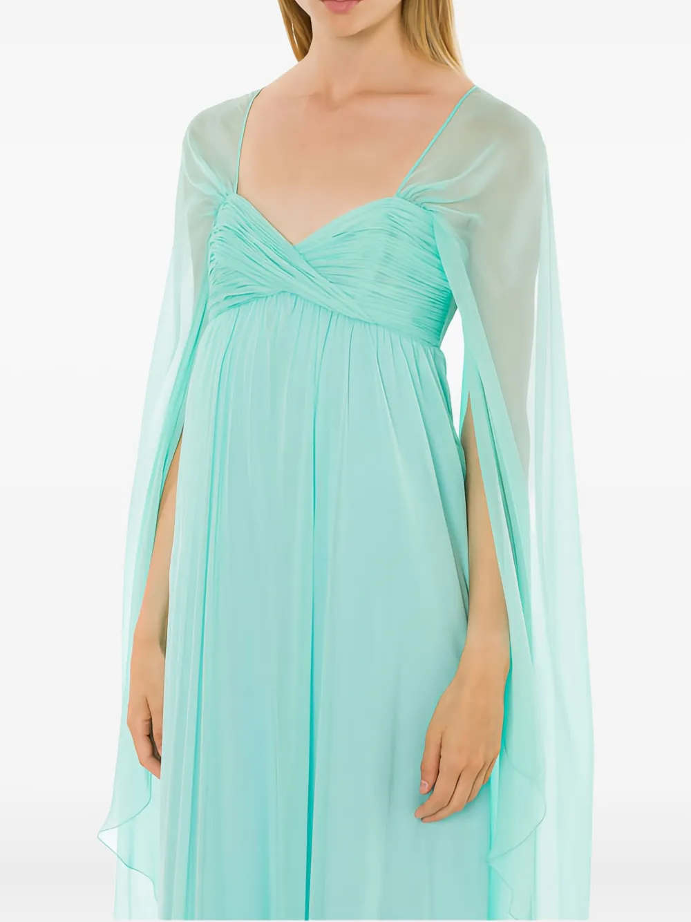 Alberta Ferretti Cape-detail Silk Maxi Dress In Blue