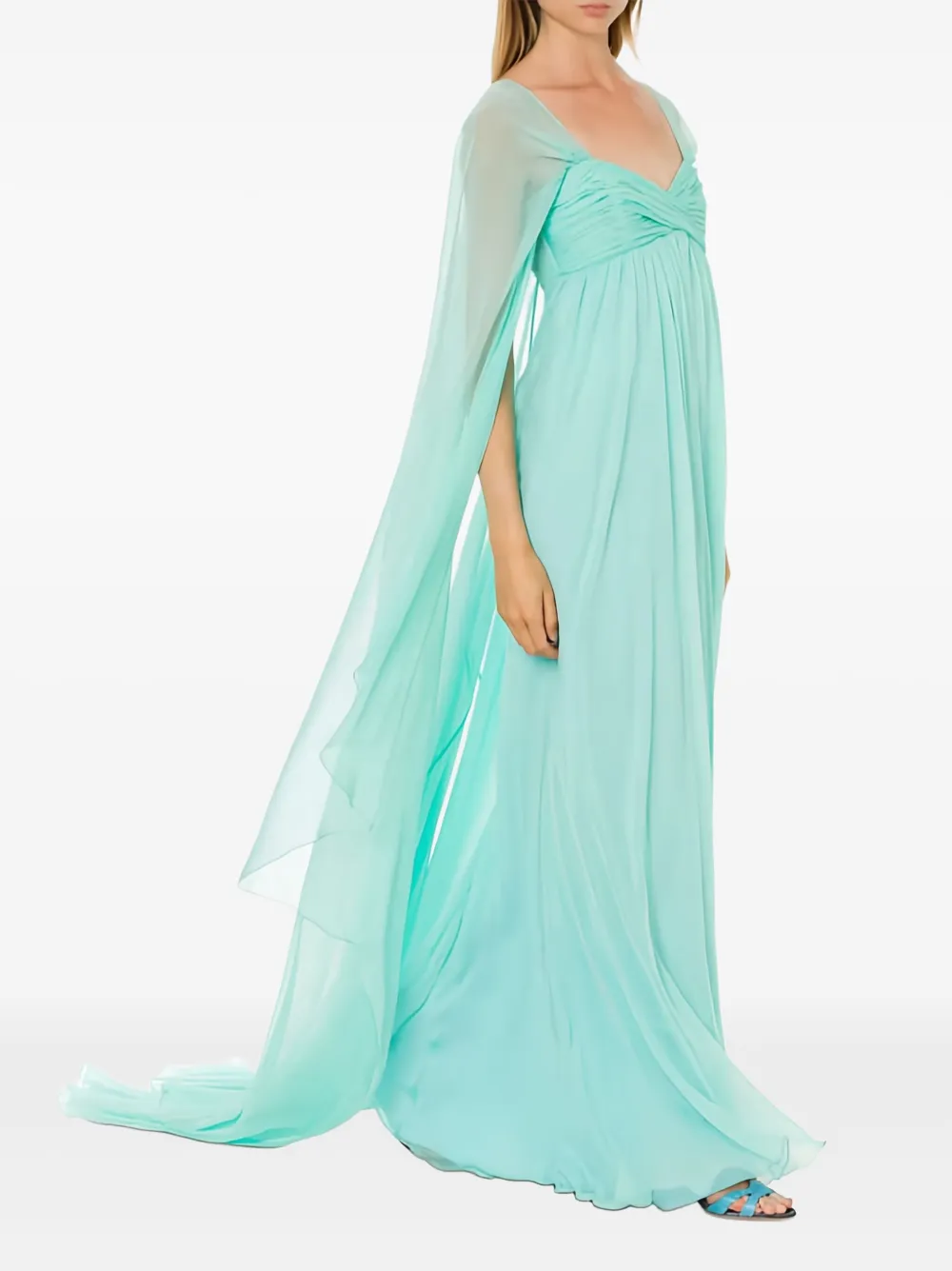Alberta Ferretti Cape-detail Silk Maxi Dress In Blue