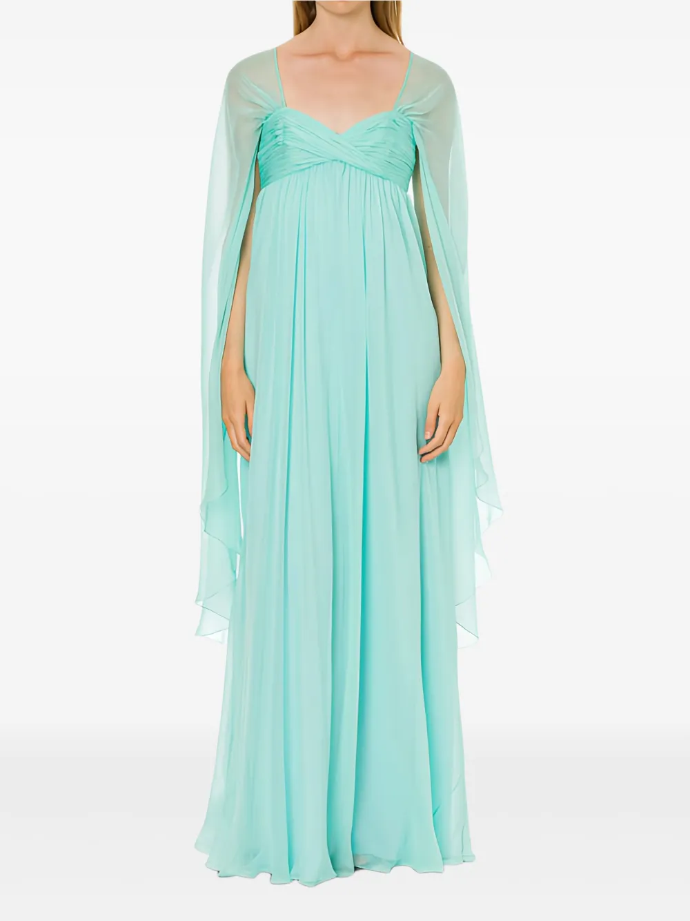 Alberta Ferretti Cape-detail Silk Maxi Dress In Blue