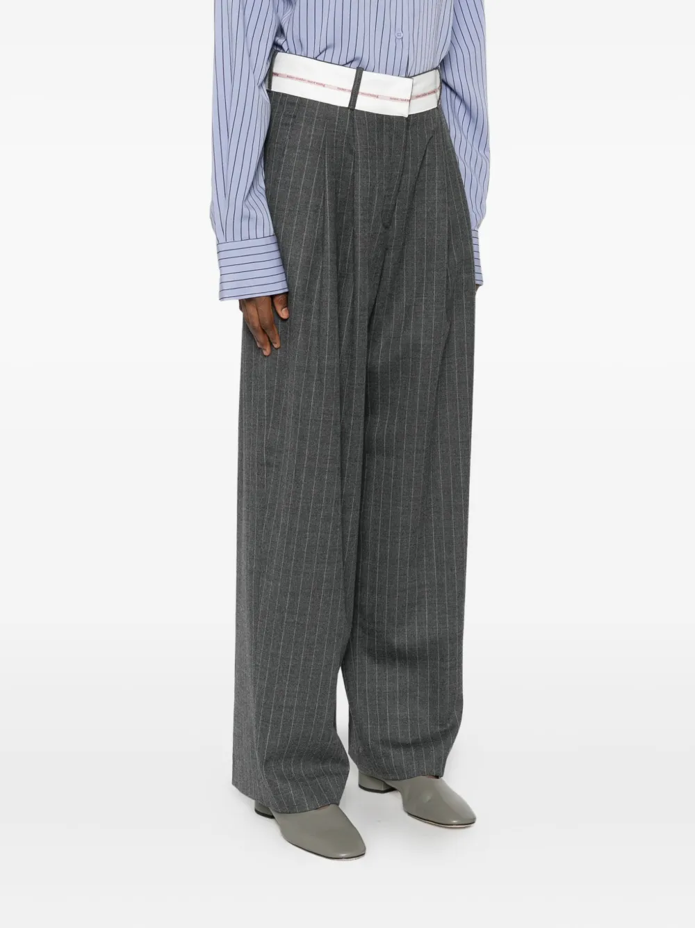 Nine In The Morning Plooibroek met krijtstreep Grijs